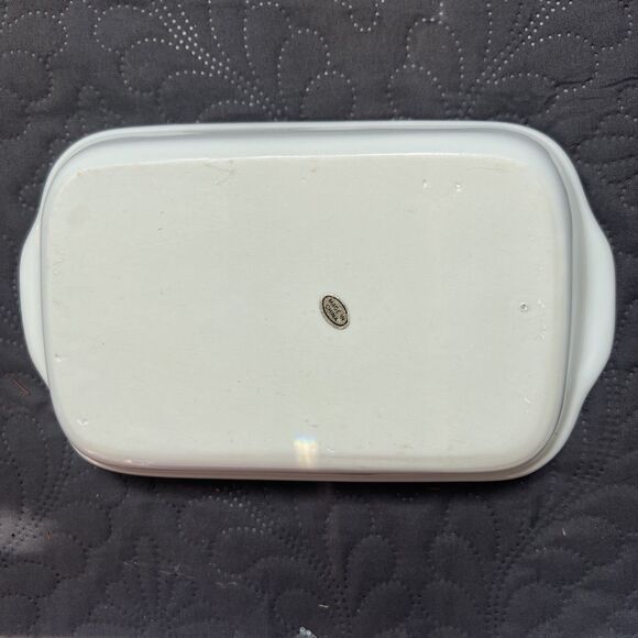 Vintage Rare 6pc Ceramic Flower Rectangular Bowl in Wicker Basket Hand Painted - Picture 6 of 9